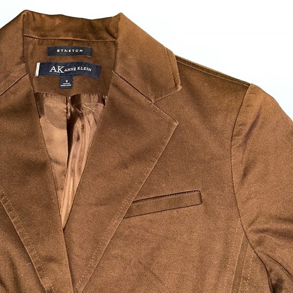 Anne Klein Stretch Brown High Hip Single Breasted One Button Blazer Peak Lapel S - Picture 4 of 9